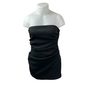 Misha Womens Black Ruched Sleeveless Side Zip Tube Bandeau Mini Bodycon Dress 12